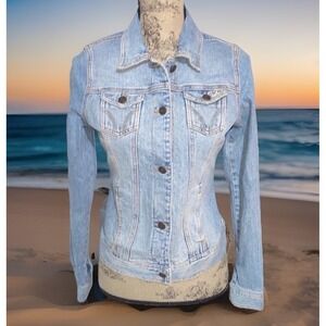Vintage Hollister Denim Jacket Size M Light Wash Stretch Button Front Y2K